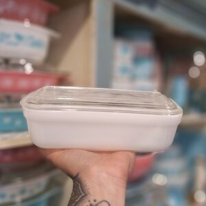 Vintage Fire King Oven Ware Milk Glass Refridgerator Dish , Retro Kitchen, MCM